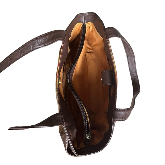 Icon Los Angeles Brown Leather Tote Bag Floral Design - Picture 6 of 8